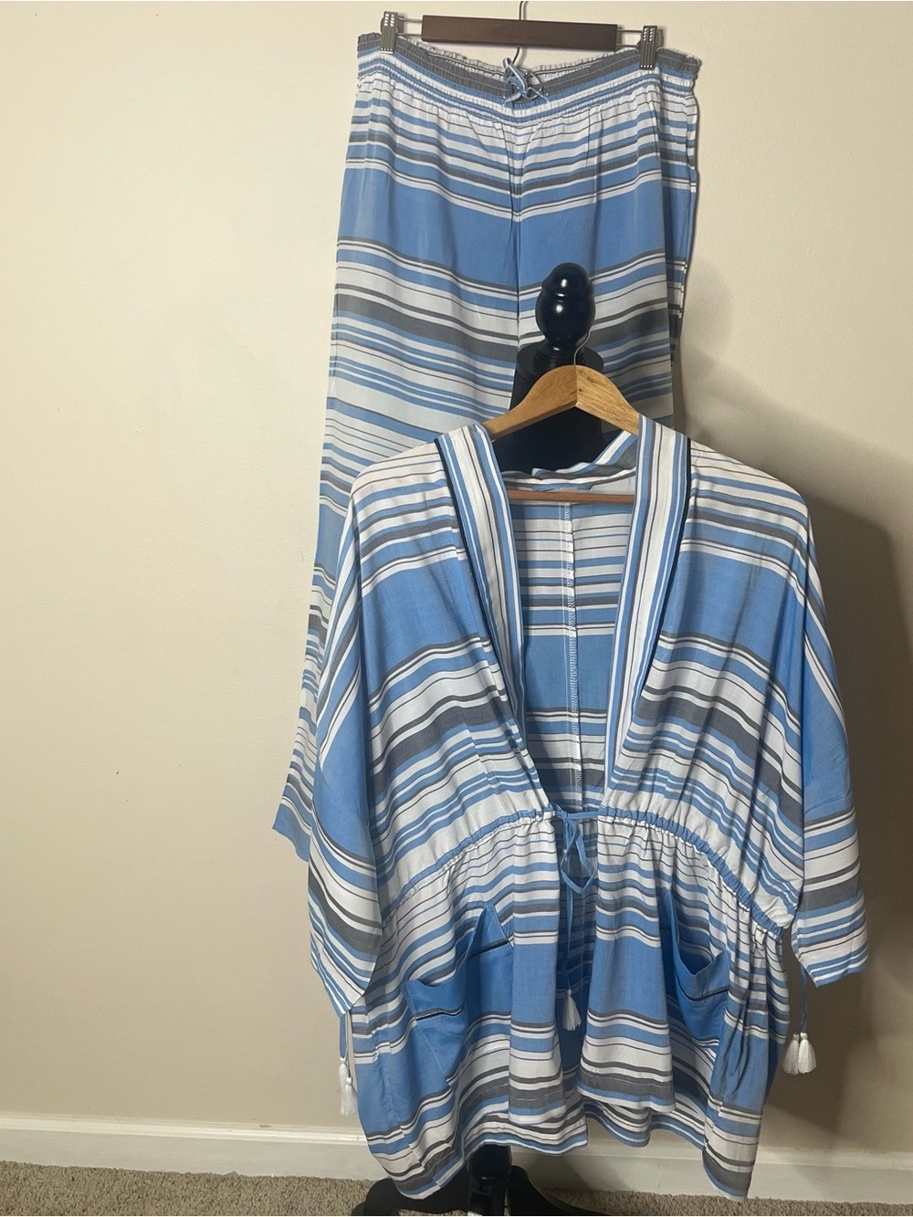 Gap Body Women’s Blue White Striped 2 Piece Kimono Loungewear Set Sz M/L~NWOT